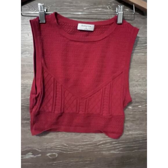 Aritzia Women Babaton Sculpt Knit Cropped Tank White M Stretchy Red - Picture 1 of 7